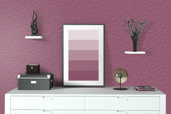 Pretty Photo frame on Sugar Plum color drawing room interior textured wall
