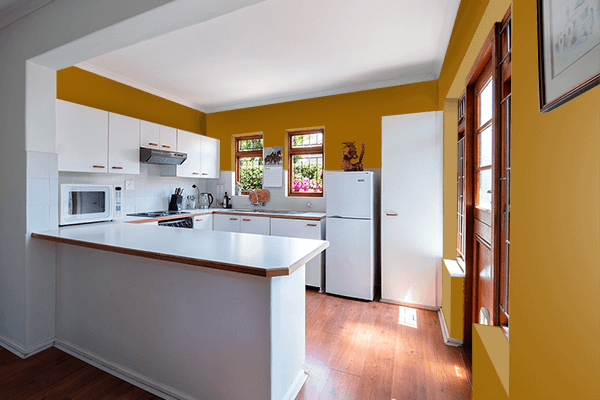 Pretty Photo frame on Gamboge Orange (Brown) color kitchen interior wall color