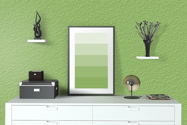 Pretty Photo frame on Pistachio color drawing room interior textured wall