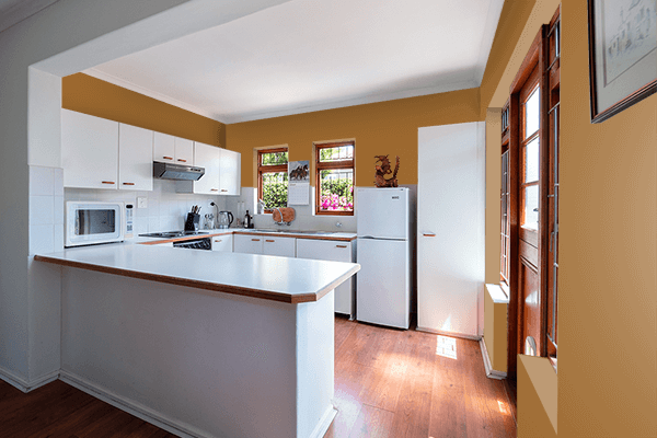 Pretty Photo frame on Dark Gold color kitchen interior wall color