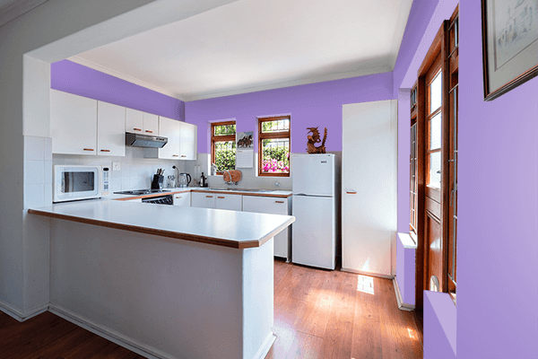 Pretty Photo frame on Dark Pastel Purple color kitchen interior wall color