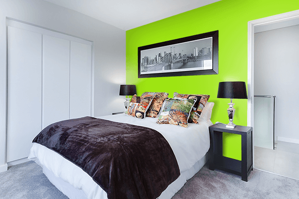 Pretty Photo frame on Vivid Lime Green color Bedroom interior wall color