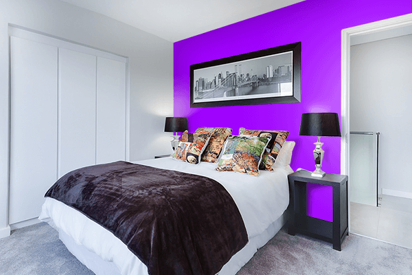 Pretty Photo frame on Vivid Violet color Bedroom interior wall color