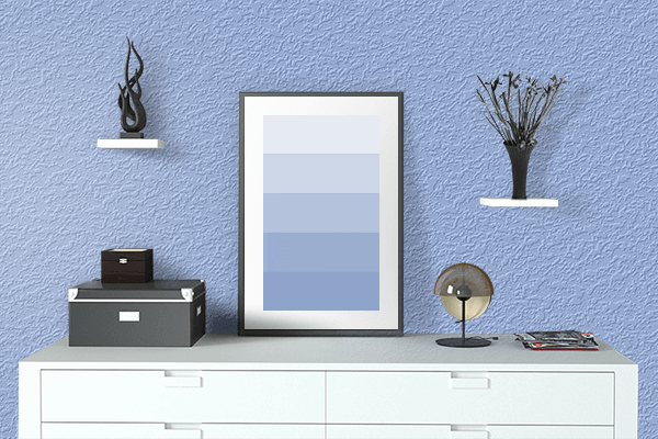 Pretty Photo frame on Baby Blue Eyes color drawing room interior textured wall