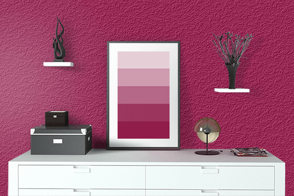 Pretty Photo frame on Rose Garnet color drawing room interior textured wall