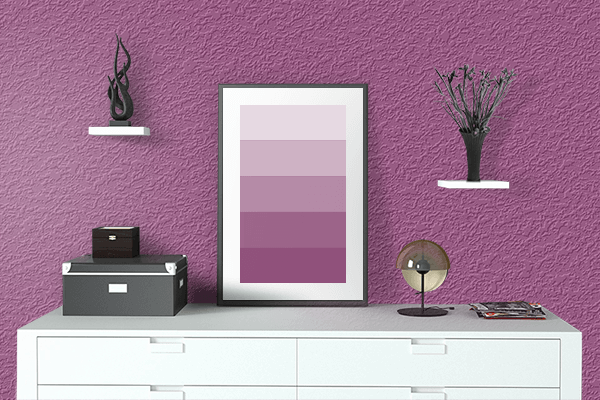 Pretty Photo frame on Magenta Haze color drawing room interior textured wall