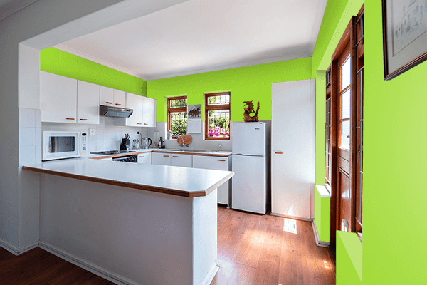 Pretty Photo frame on Yellow-Green color kitchen interior wall color