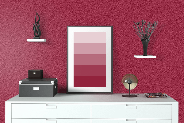 Pretty Photo frame on Alabama Crimson color drawing room interior textured wall