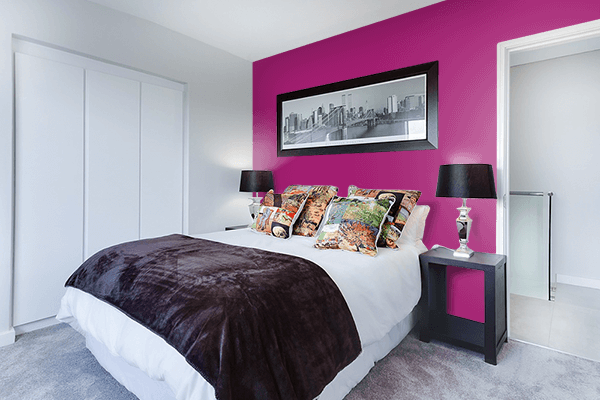 Pretty Photo frame on Amaranth Deep Purple color Bedroom interior wall color