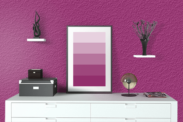 Pretty Photo frame on Amaranth Deep Purple color drawing room interior textured wall