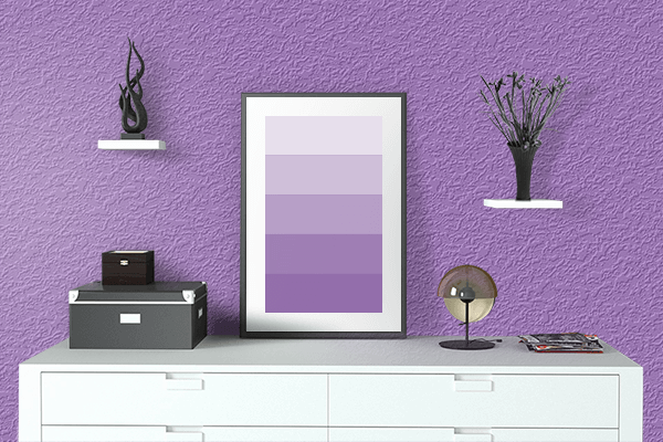 Pretty Photo frame on Rich Lavender color drawing room interior textured wall