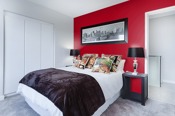 Pretty Photo frame on Carmine color Bedroom interior wall color