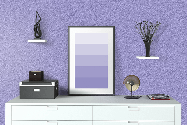 Pretty Photo frame on Maximum Blue Purple color drawing room interior textured wall