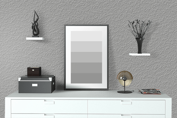 Pretty Photo frame on Quick Silver color drawing room interior textured wall