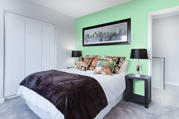 Pretty Photo frame on Turquoise Green color Bedroom interior wall color