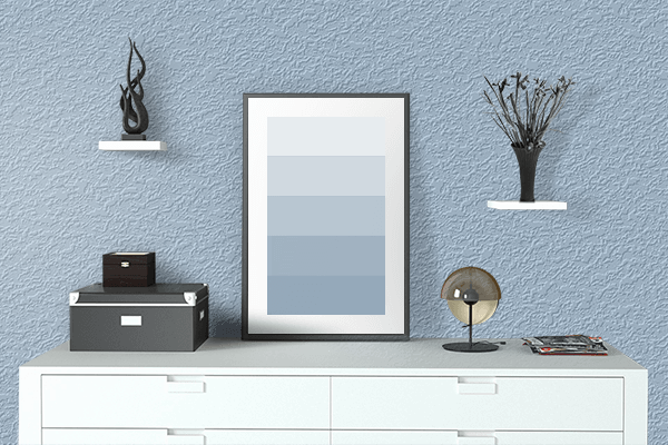 Pretty Photo frame on Light Steel Blue color drawing room interior textured wall