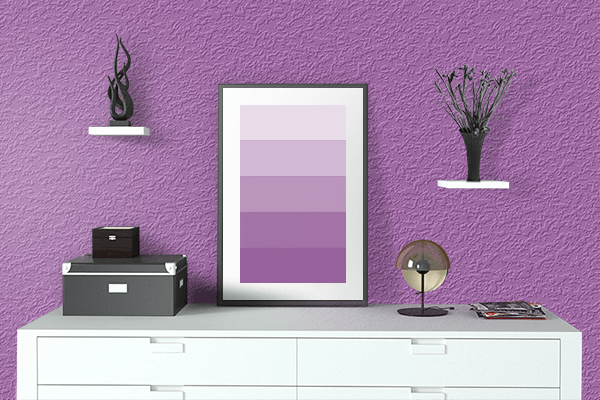 Pretty Photo frame on Purple Plum color drawing room interior textured wall