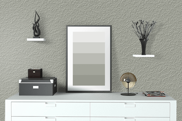 Pretty Photo frame on Quick Silver color drawing room interior textured wall