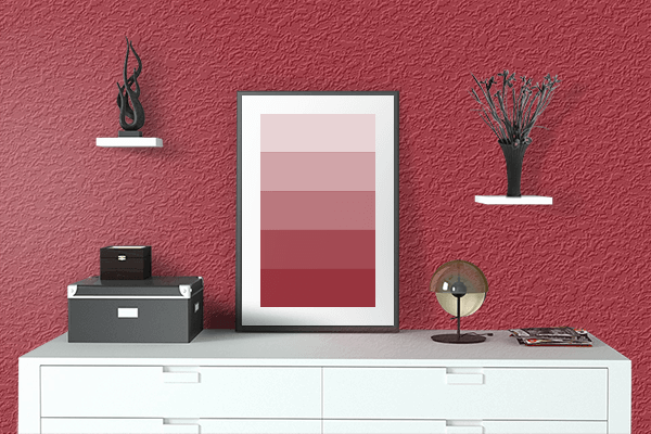 Pretty Photo frame on Upsdell Red color drawing room interior textured wall