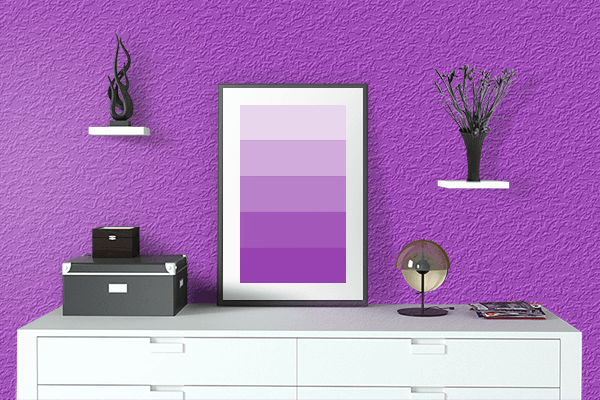Pretty Photo frame on Dark Orchid color drawing room interior textured wall