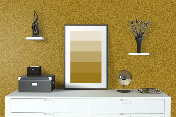 Pretty Photo frame on Gold color drawing room interior textured wall