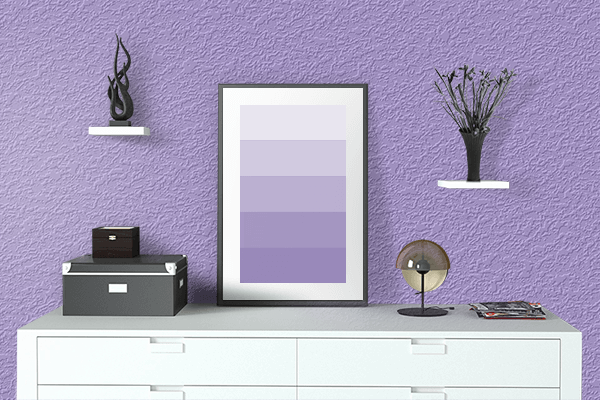 Pretty Photo frame on Light Pastel Purple color drawing room interior textured wall