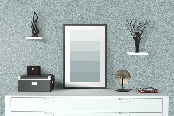 Pretty Photo frame on Opal color drawing room interior textured wall