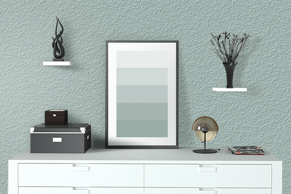 Pretty Photo frame on Opal color drawing room interior textured wall