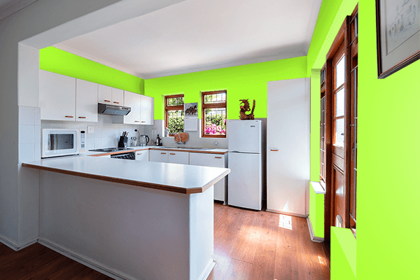 Pretty Photo frame on Green-Yellow color kitchen interior wall color