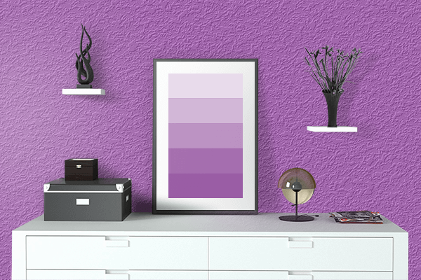 Pretty Photo frame on Deep Fuchsia color drawing room interior textured wall