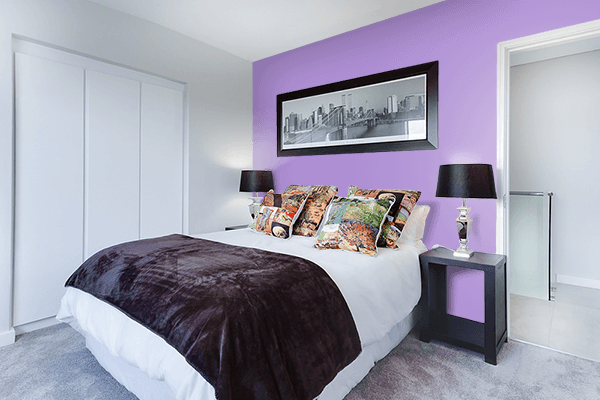 Pretty Photo frame on Lenurple color Bedroom interior wall color
