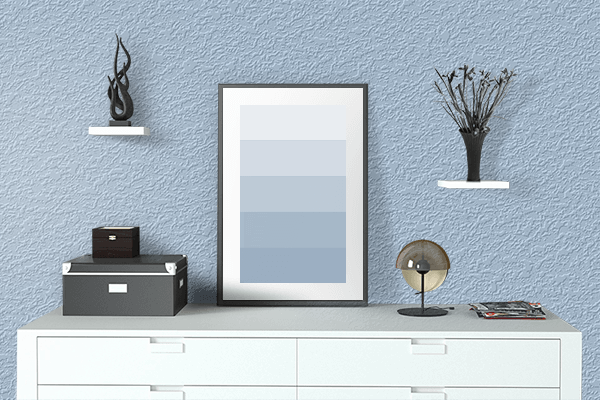 Pretty Photo frame on Light Steel Blue color drawing room interior textured wall