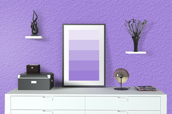 Pretty Photo frame on Pale Violet color drawing room interior textured wall
