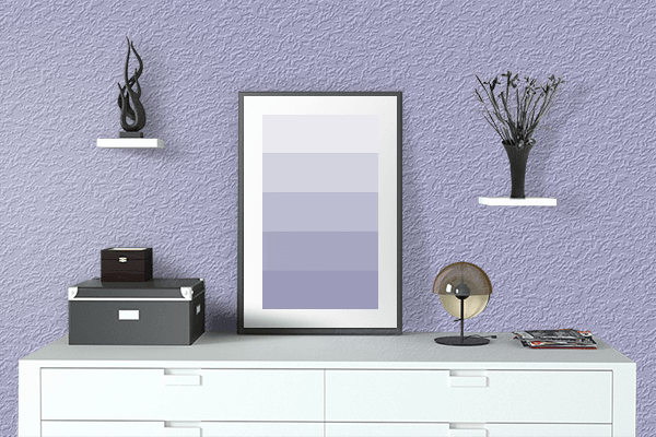 Pretty Photo frame on Maximum Blue Purple color drawing room interior textured wall