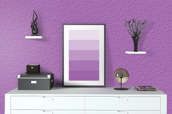 Pretty Photo frame on Rich Lilac color drawing room interior textured wall