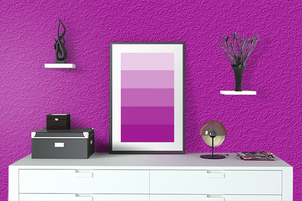 Pretty Photo frame on Heliotrope Magenta color drawing room interior textured wall