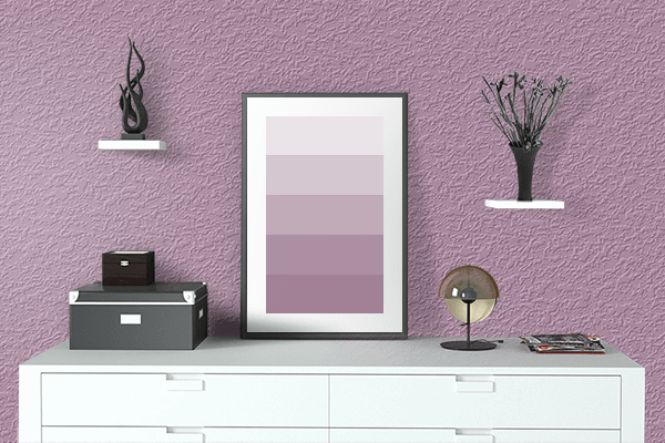 Pretty Photo frame on Opera Mauve color drawing room interior textured wall