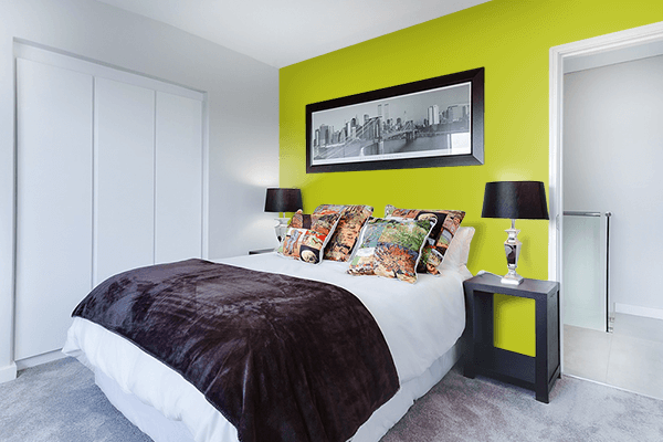 Pretty Photo frame on Acid Green color Bedroom interior wall color