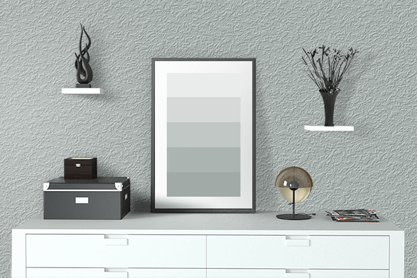 Pretty Photo frame on Silver Sand color drawing room interior textured wall