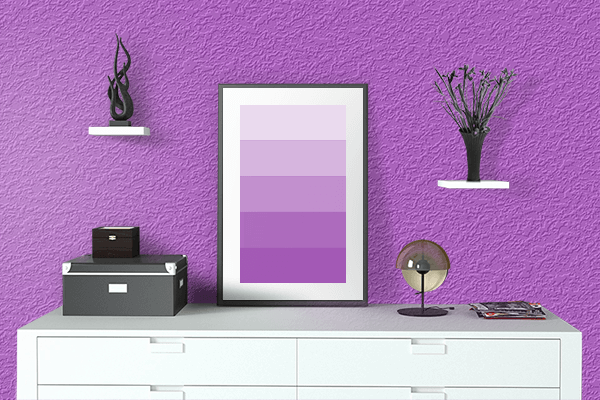 Pretty Photo frame on Medium Orchid color drawing room interior textured wall