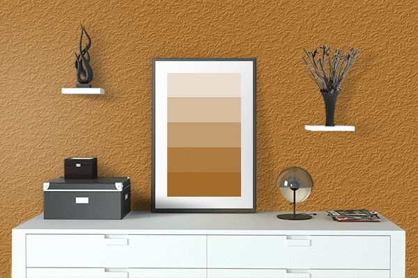 Pretty Photo frame on Light Brown color drawing room interior textured wall
