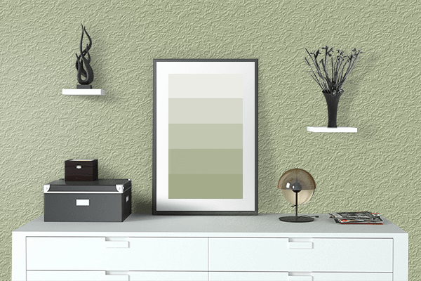 Pretty Photo frame on Sage color drawing room interior textured wall