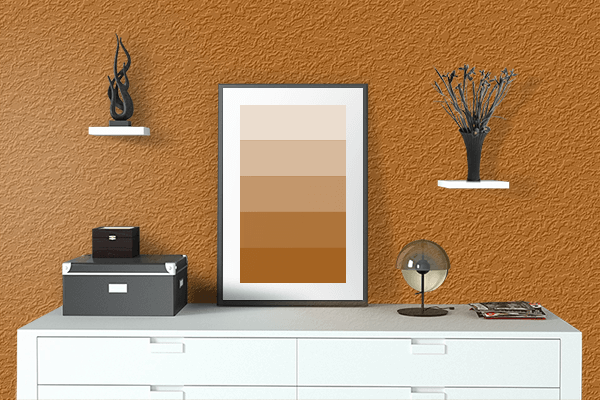 Pretty Photo frame on Alloy Orange color drawing room interior textured wall