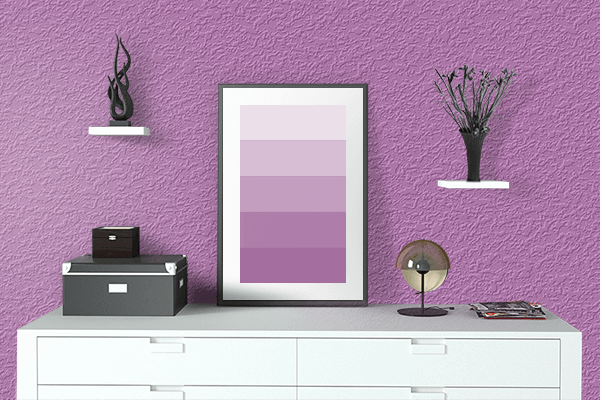Pretty Photo frame on Sky Magenta color drawing room interior textured wall