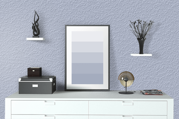 Pretty Photo frame on Light Periwinkle color drawing room interior textured wall