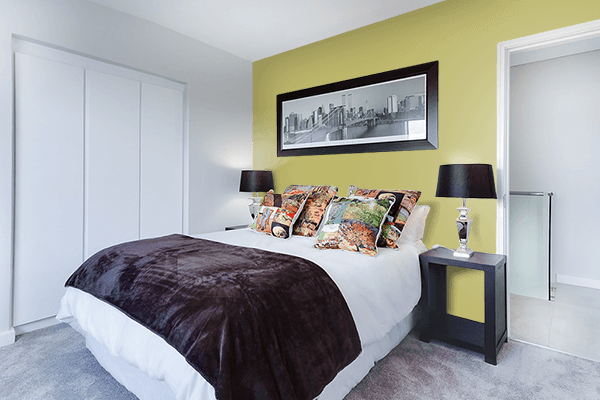 Pretty Photo frame on Dark Khaki color Bedroom interior wall color