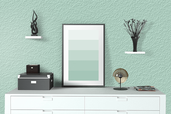Pretty Photo frame on Magic Mint color drawing room interior textured wall