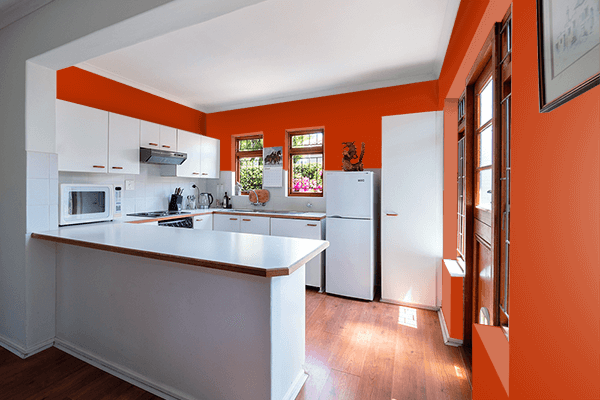 Pretty Photo frame on Mahogany color kitchen interior wall color