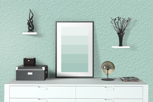 Pretty Photo frame on Powder Blue color drawing room interior textured wall