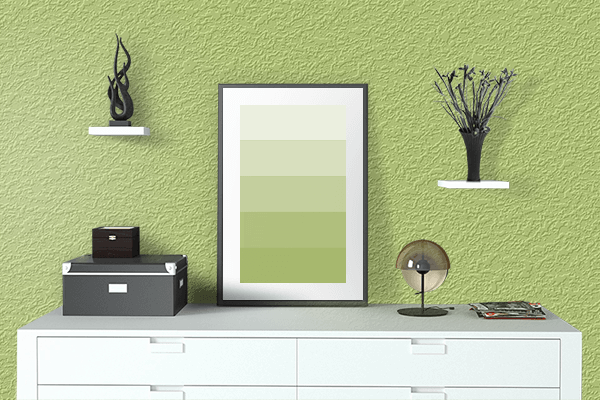 Pretty Photo frame on Yellow-Green (Crayola) color drawing room interior textured wall